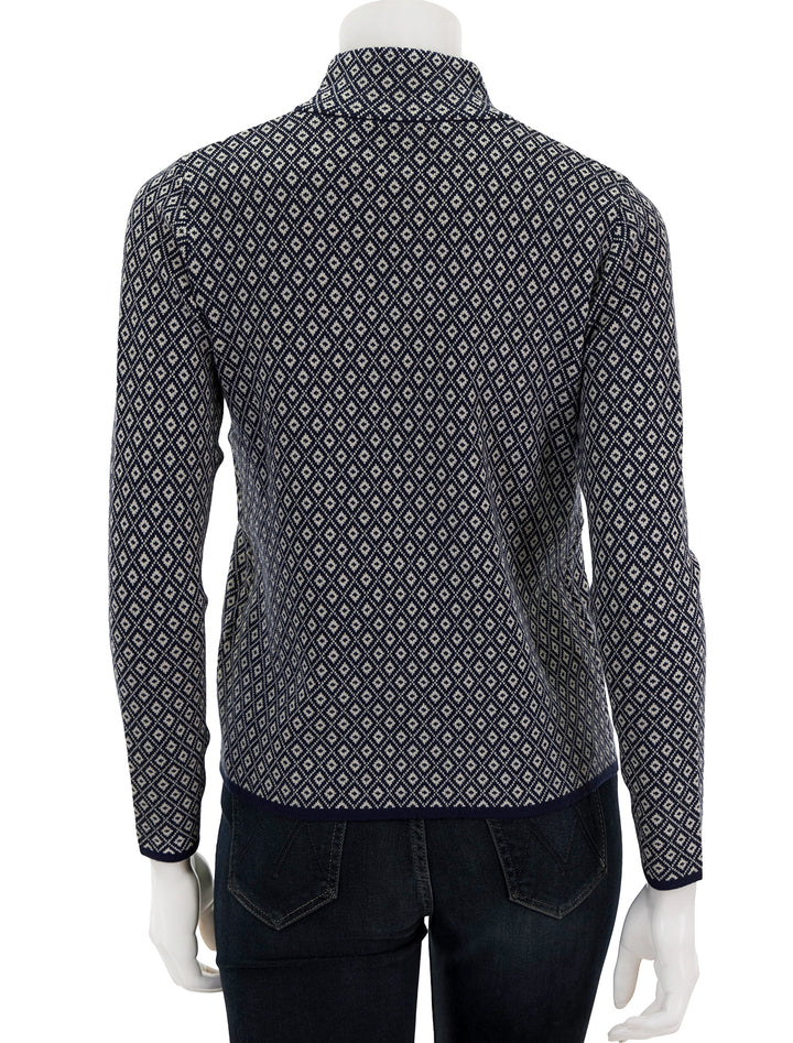 Back view of Vilagallo's geometric jacquard pullover.