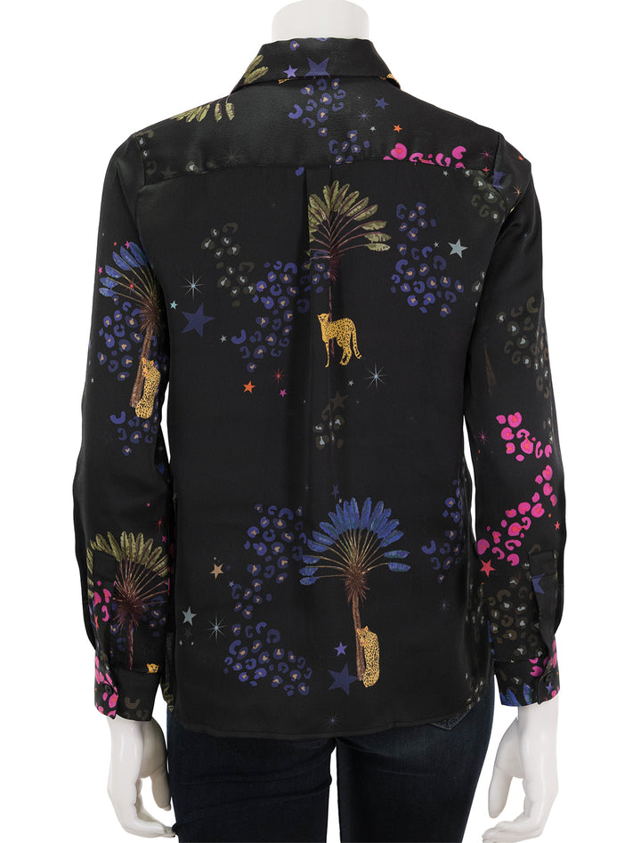 Back view of Vilagallo's camisa isabella black cheetah blouse.