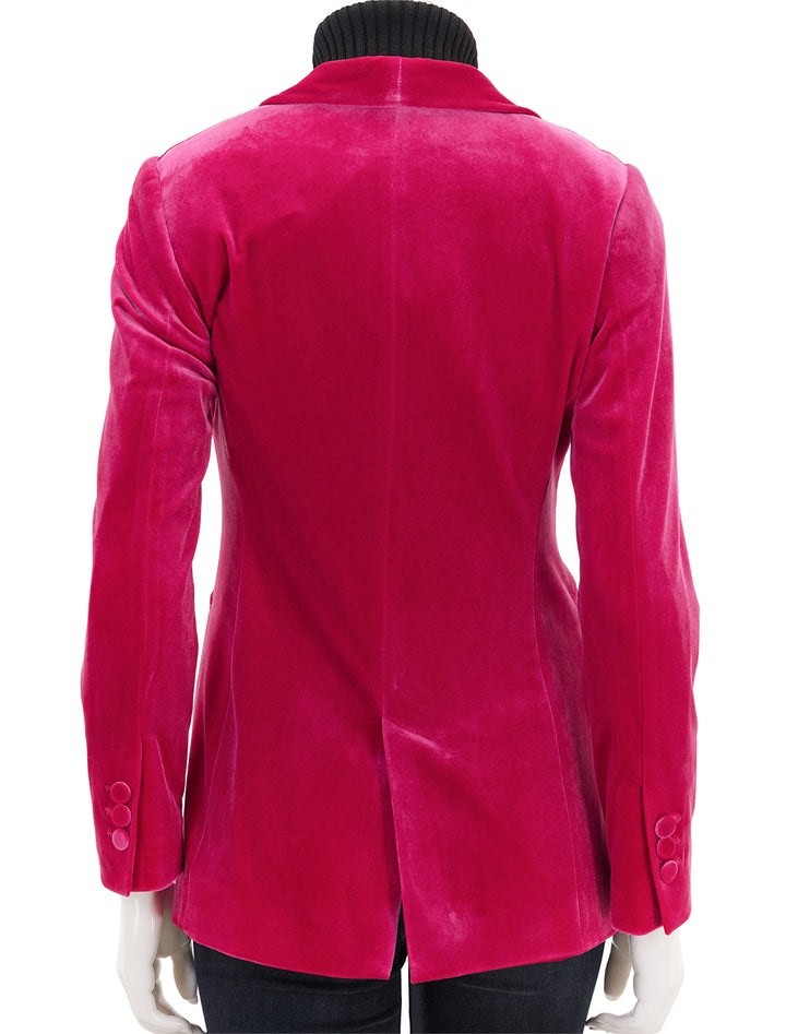 Back view of Vilagallo's pink velvet smoking jacket