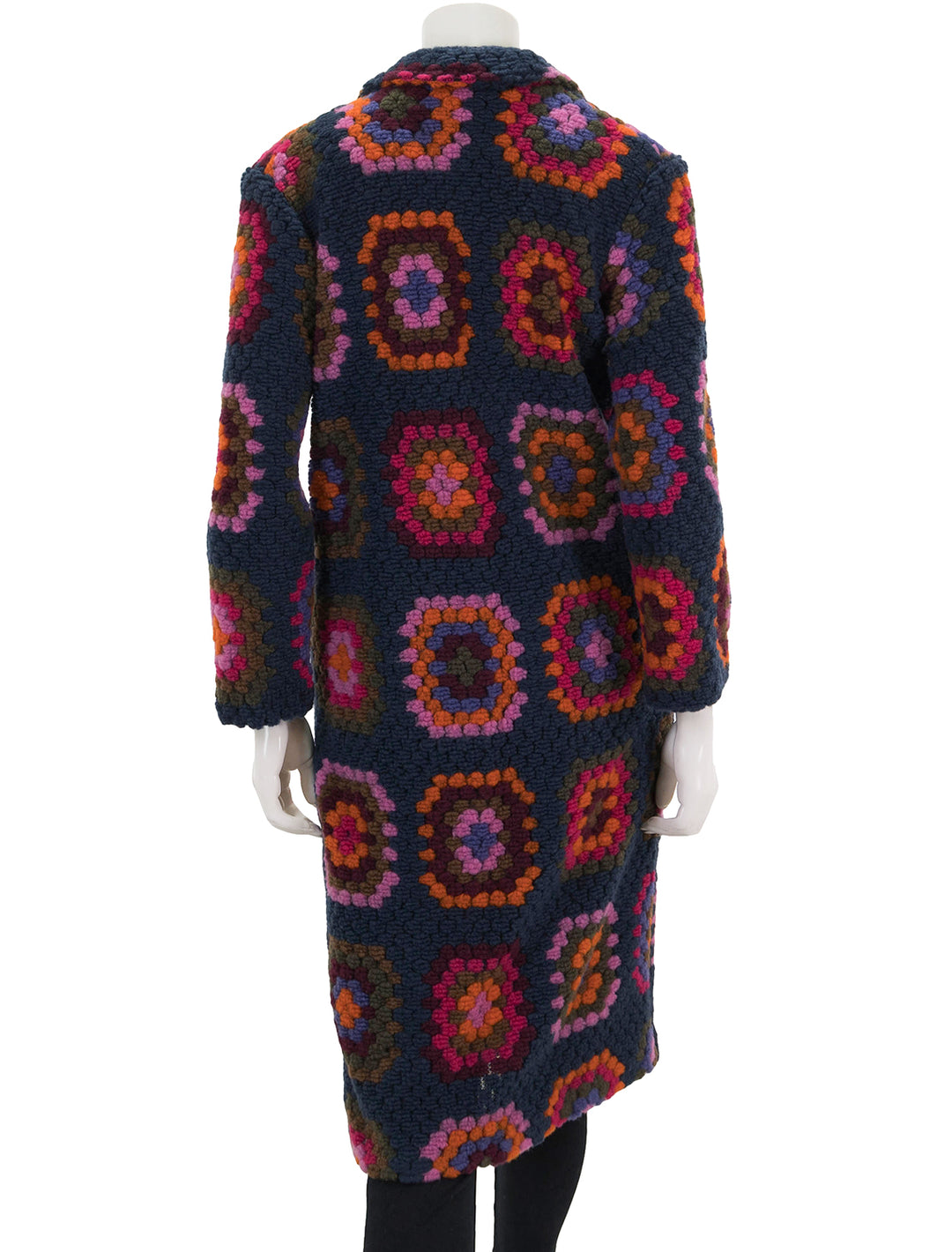 Back view of Vilagallo's yana crochet cardigan coat.