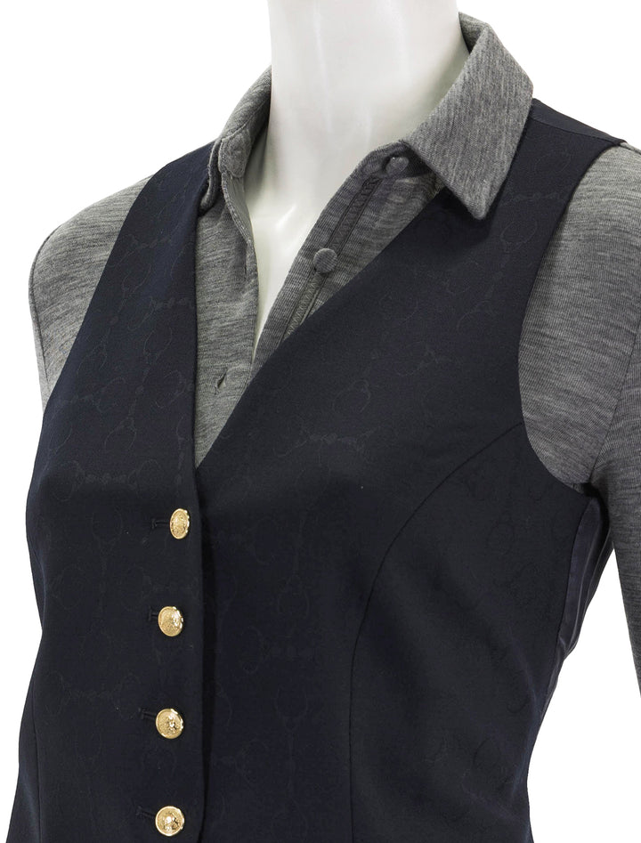 Close-up view of Vilagallo's chaleco horsebit jacquard vest.