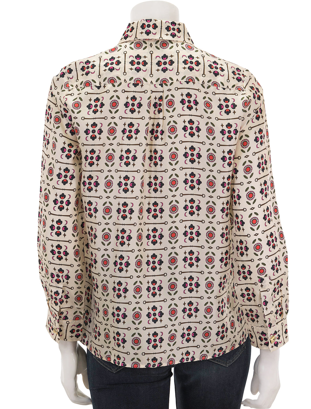 Back view of Vilagallo's camisa irina floral equestrian blouse.