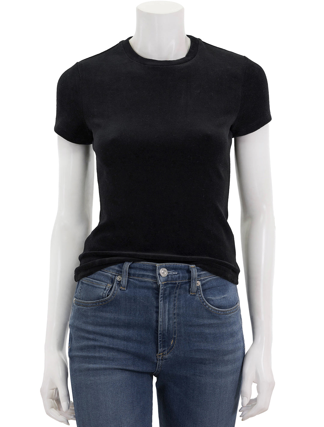 Front view of Theory's velvet tiny tee in black.