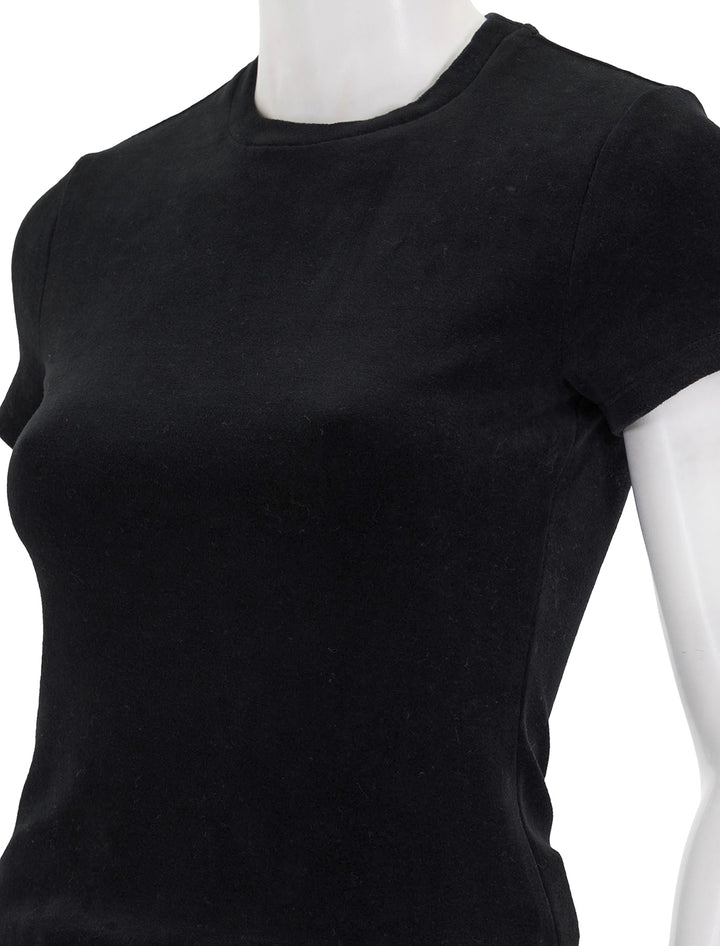 Close-up view of Theory's velvet tiny tee in black.