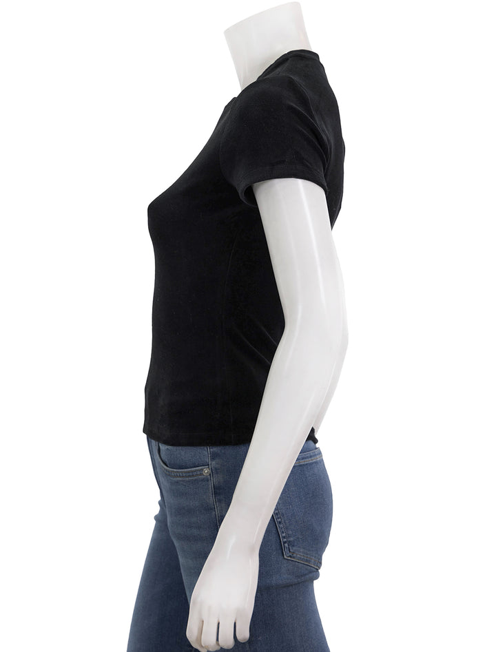 Side view of Theory's velvet tiny tee in black.