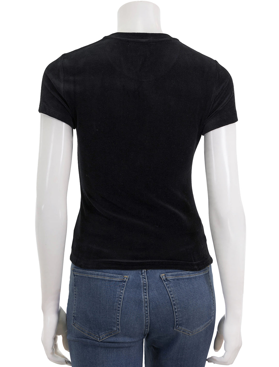 Back view of Theory's velvet tiny tee in black.