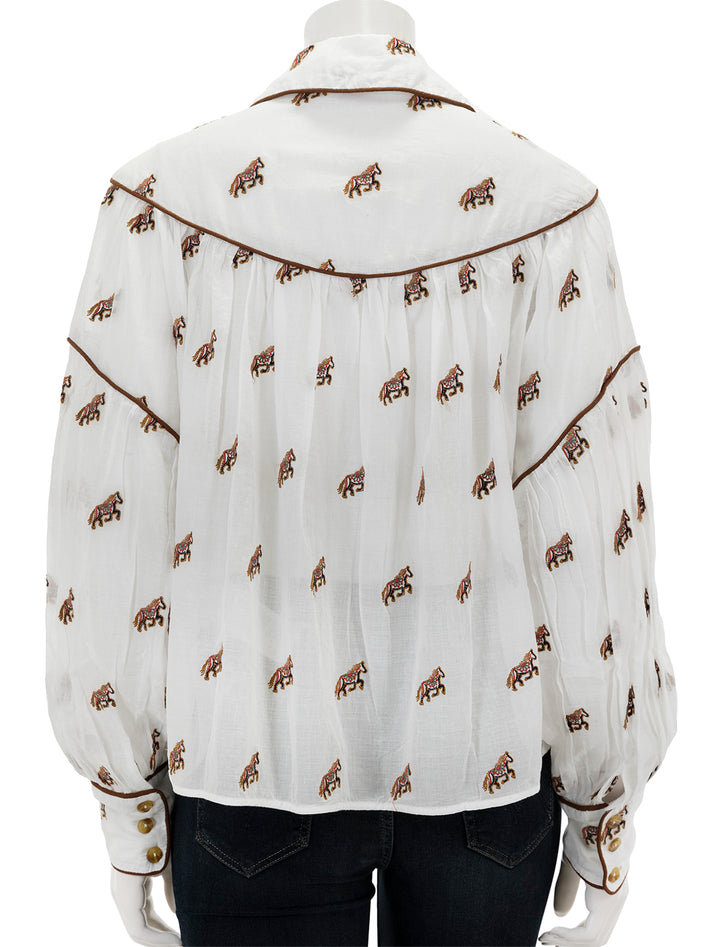 back view of embroidered horses blouse