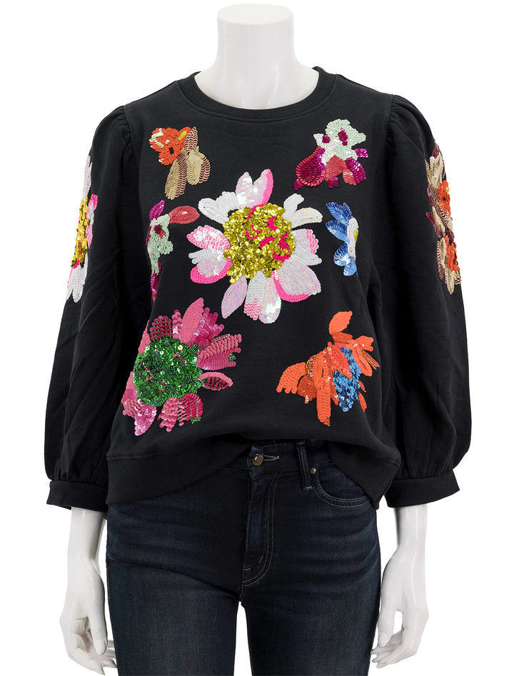 Front view of Essentiel Antwerp's enna sweatshirt with sequins in black.