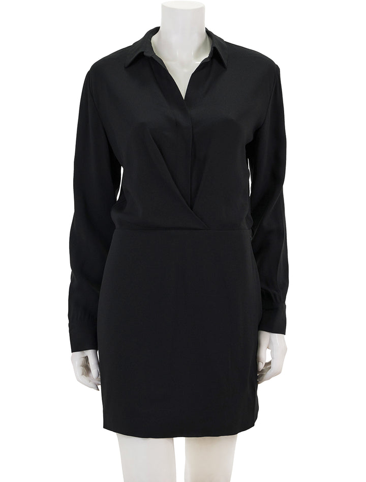 Front view of Theory's mini wrap shirtdress.