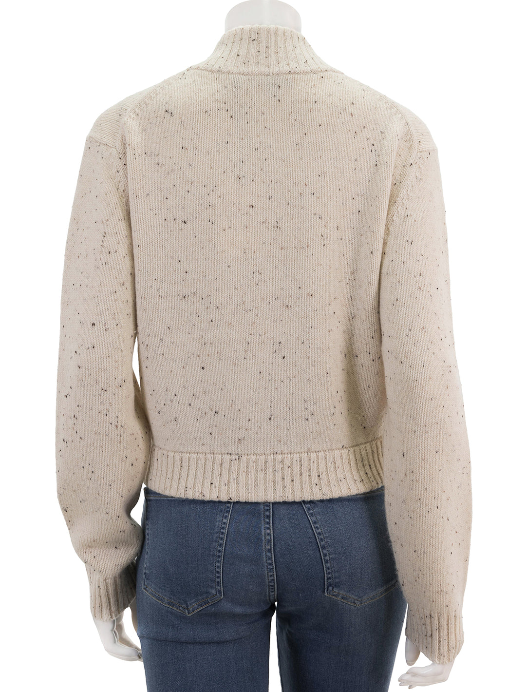 Back view of Theory's mock zip cardigan in cream.