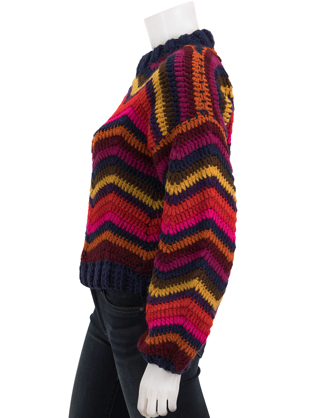 Side view of FARM Rio's waves crochet sweater.