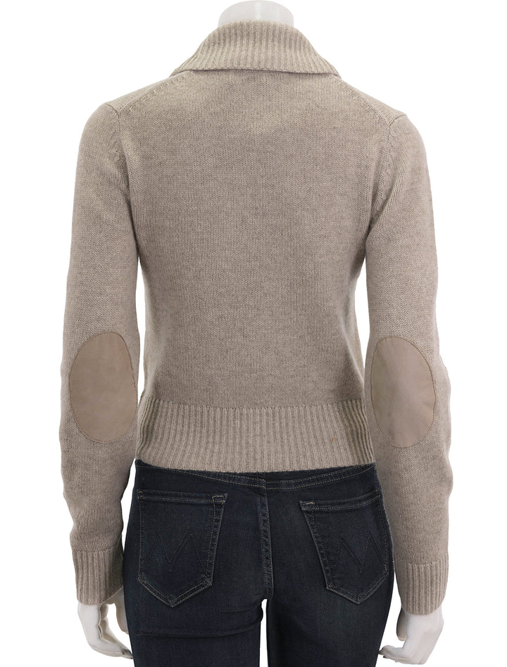 Back view of Theory's crop shawl cardigan in oat melange.