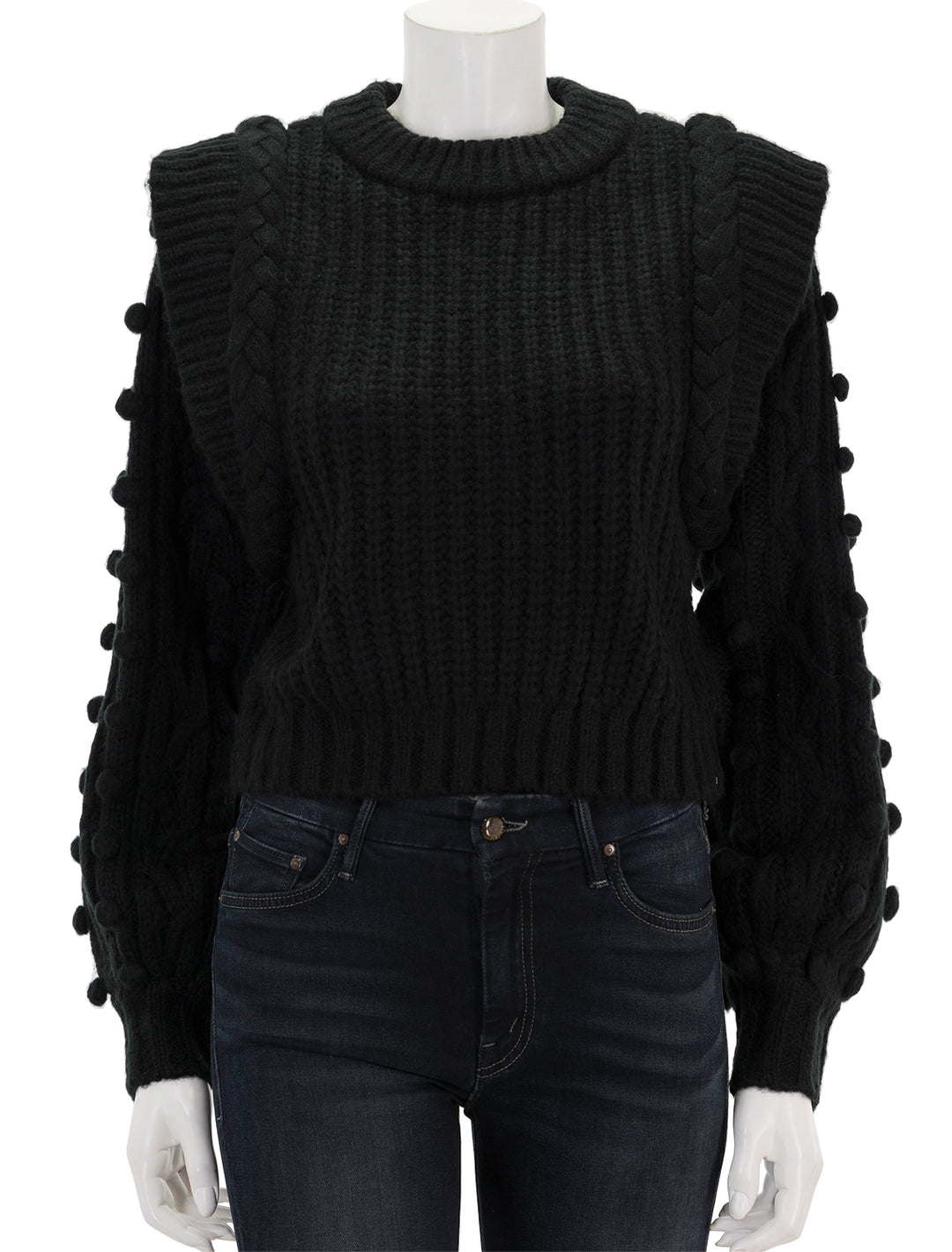 Front view of FARM Rio's black braided sweater.