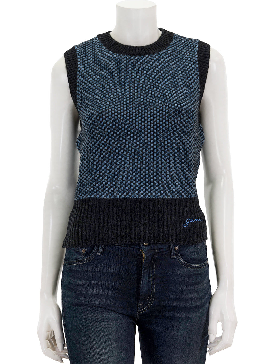 graphic two tone vest in silver lake blue – Twigs