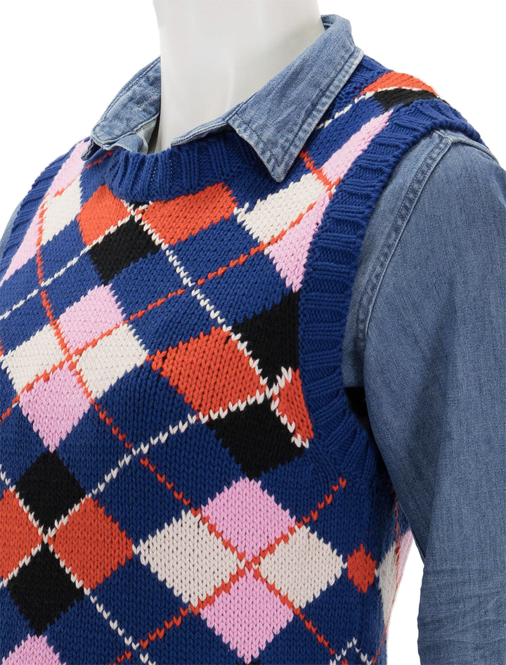 Close-up view of GANNI's graphic cotton vest in sodalite blue.