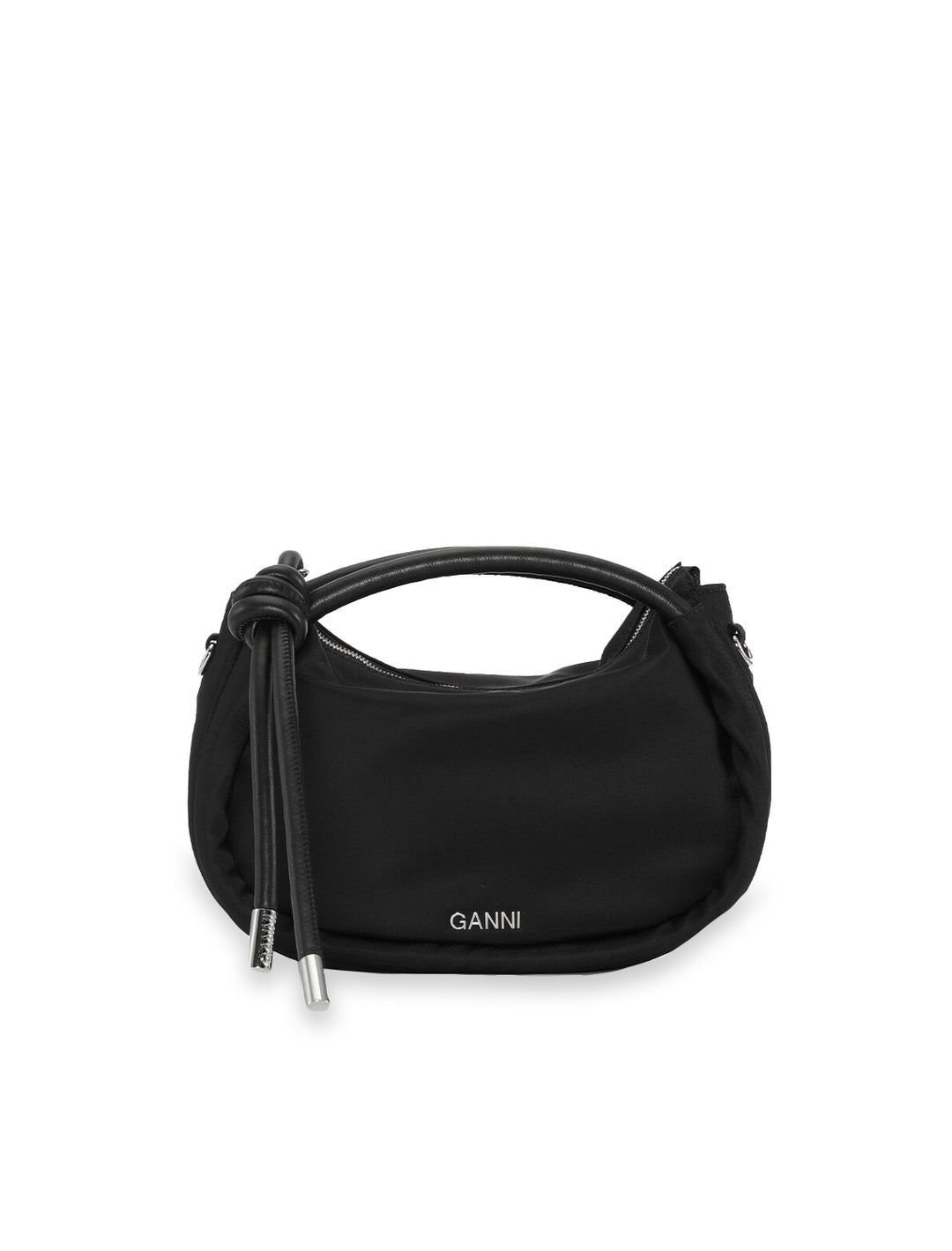 Front view of GANNI's knot mini bag in black.