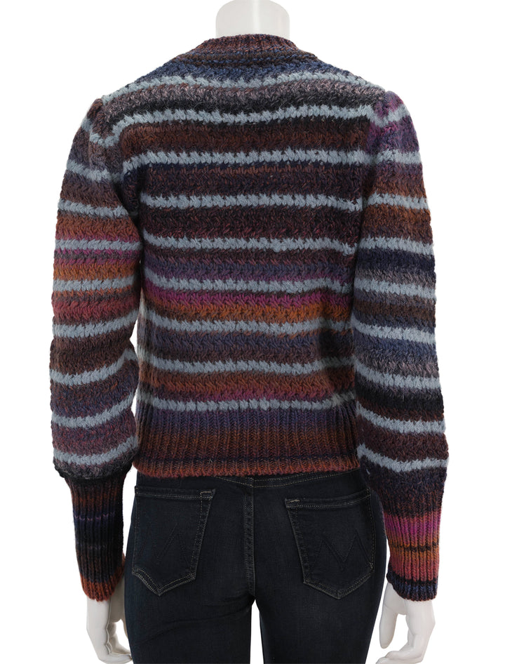 Back view of Sessun's kaly sweater in plum stripe.