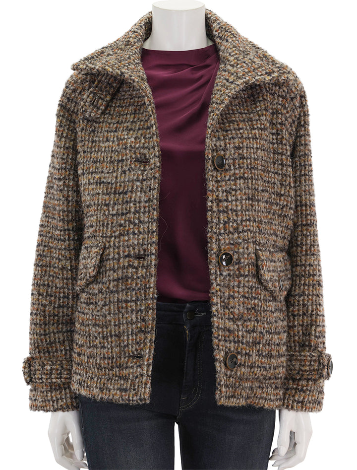 Front veiw of Sessun's lee valley jacket in covent tweed.