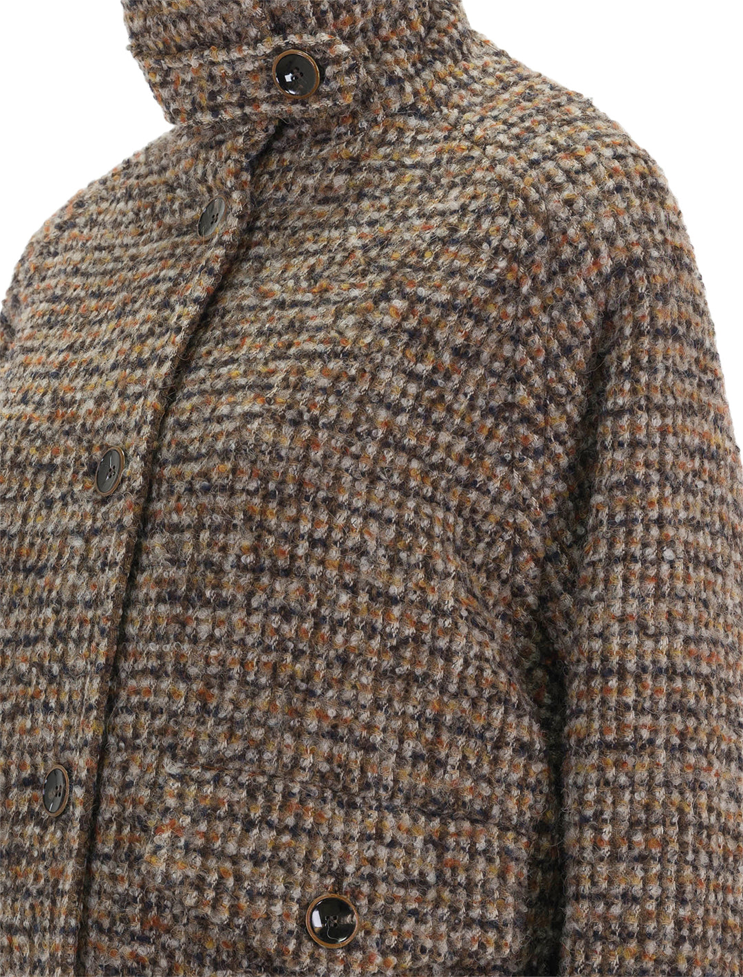 Close-up view of Sessun's lee valley jacket in covent tweed.