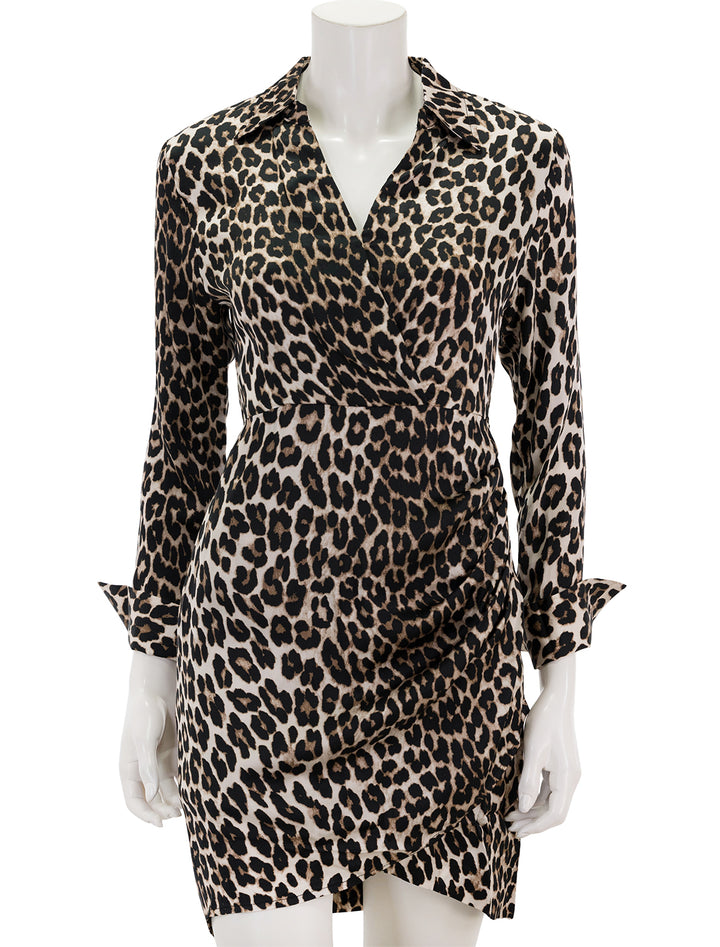Front view of Suncoo Paris' chirley dress in beige cheetah.