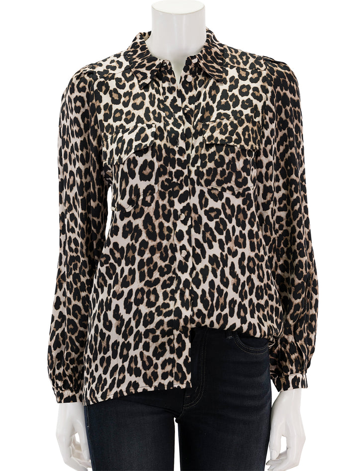 Front view of Suncoo Paris' lanna blouse in beige cheetah.