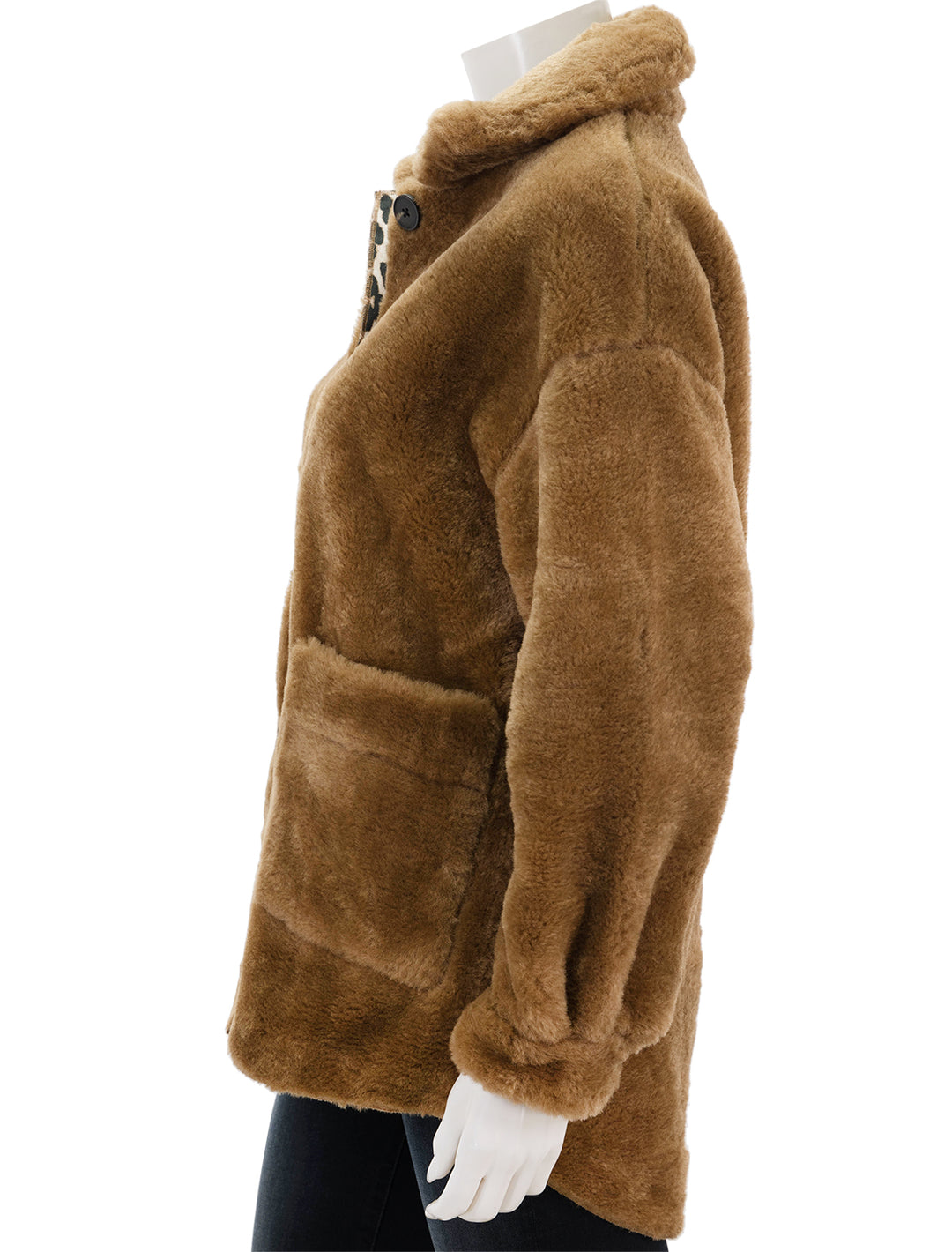 Side view of Suncoo Paris' Everest Reversible Coat in Camel.