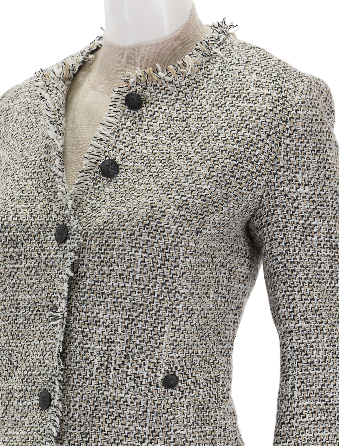 Close-up view of Rag & Bone's carmen tweed jacket.