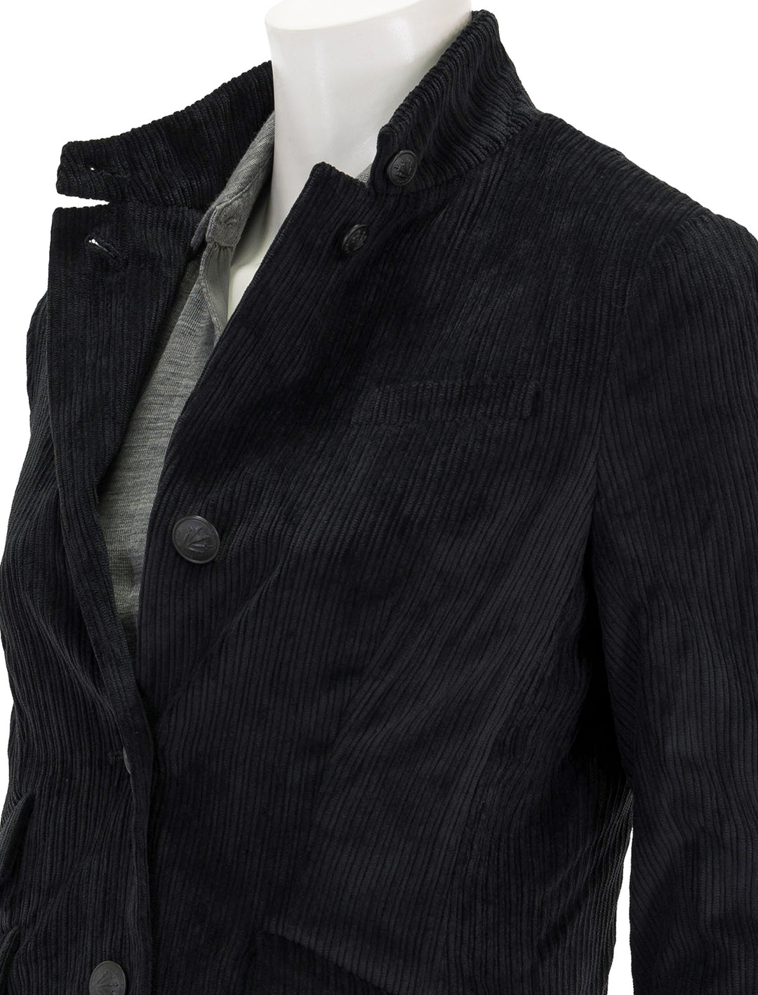 Close-up view of Rag & Bone's slade cord blazer in black.