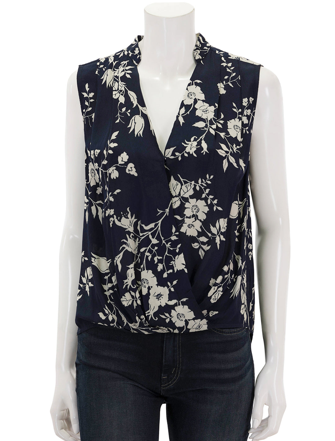 Front view of Rag & Bone's meredith floral top in blue multi floral.