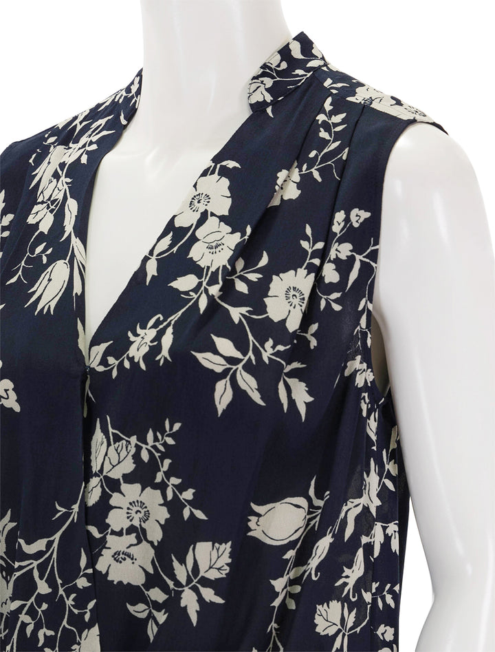 Close-up view of Rag & Bone's meredith floral top in blue multi floral.