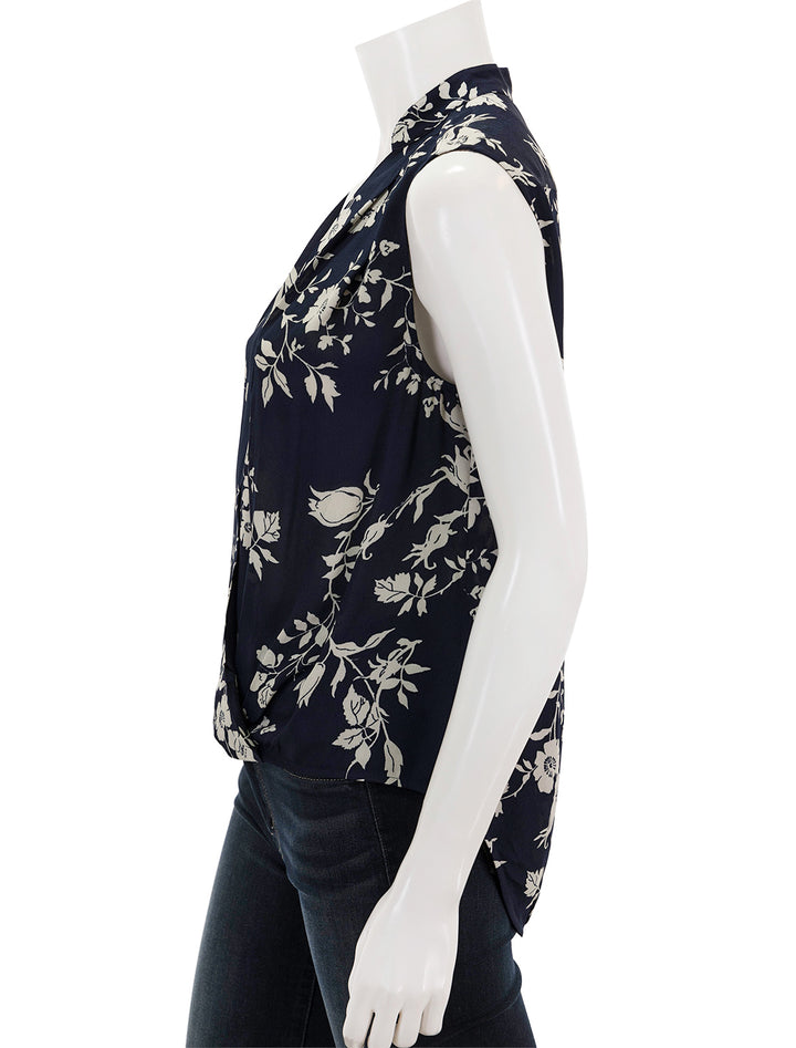 Side view of Rag & Bone's meredith floral top in blue multi floral.