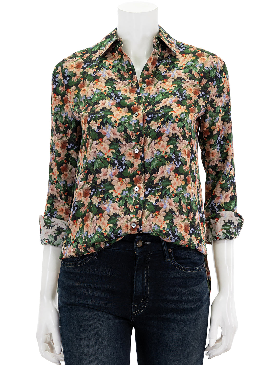 Front view of Vince's wild primrose slim fitted blouse.