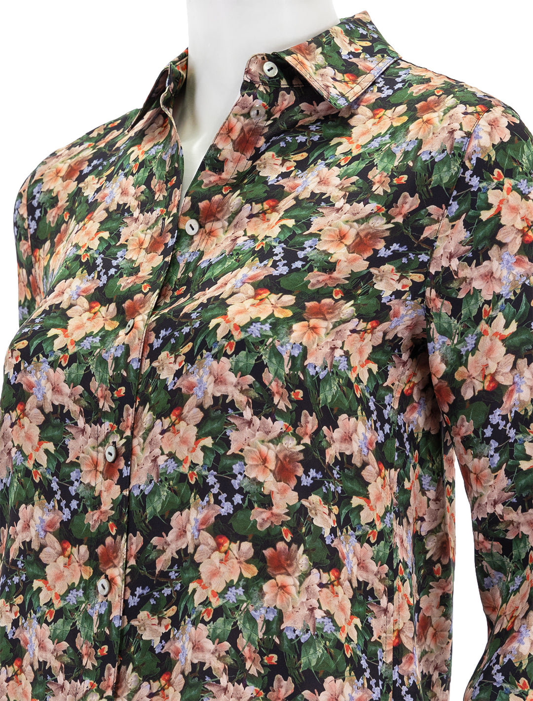 Close-up view of Vince's wild primrose slim fitted blouse.