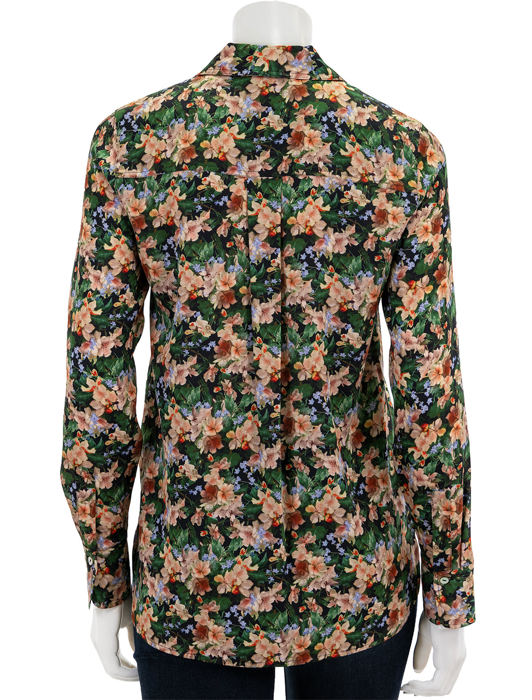 Back view of Vince's wild primrose slim fitted blouse.