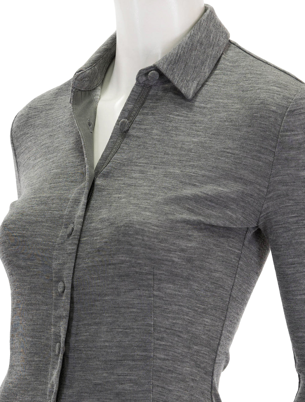 Close-up view of Rag & Bone's harlow shirt in heather grey.