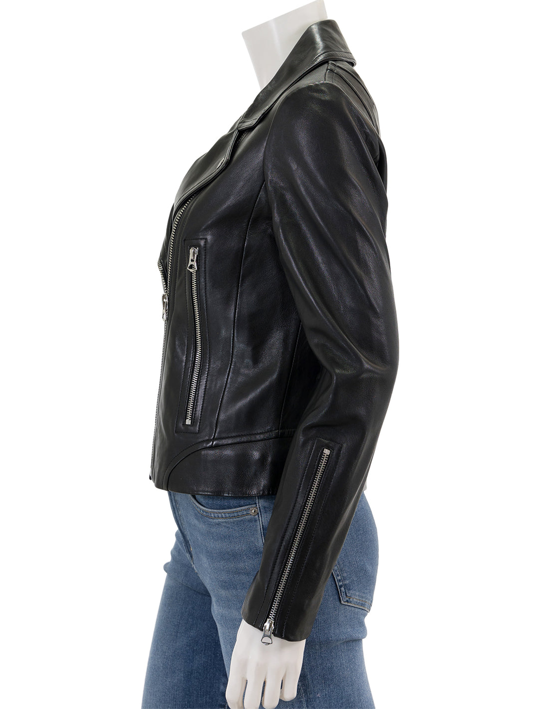 Side view of Rag & Bone's mack jacket in black.