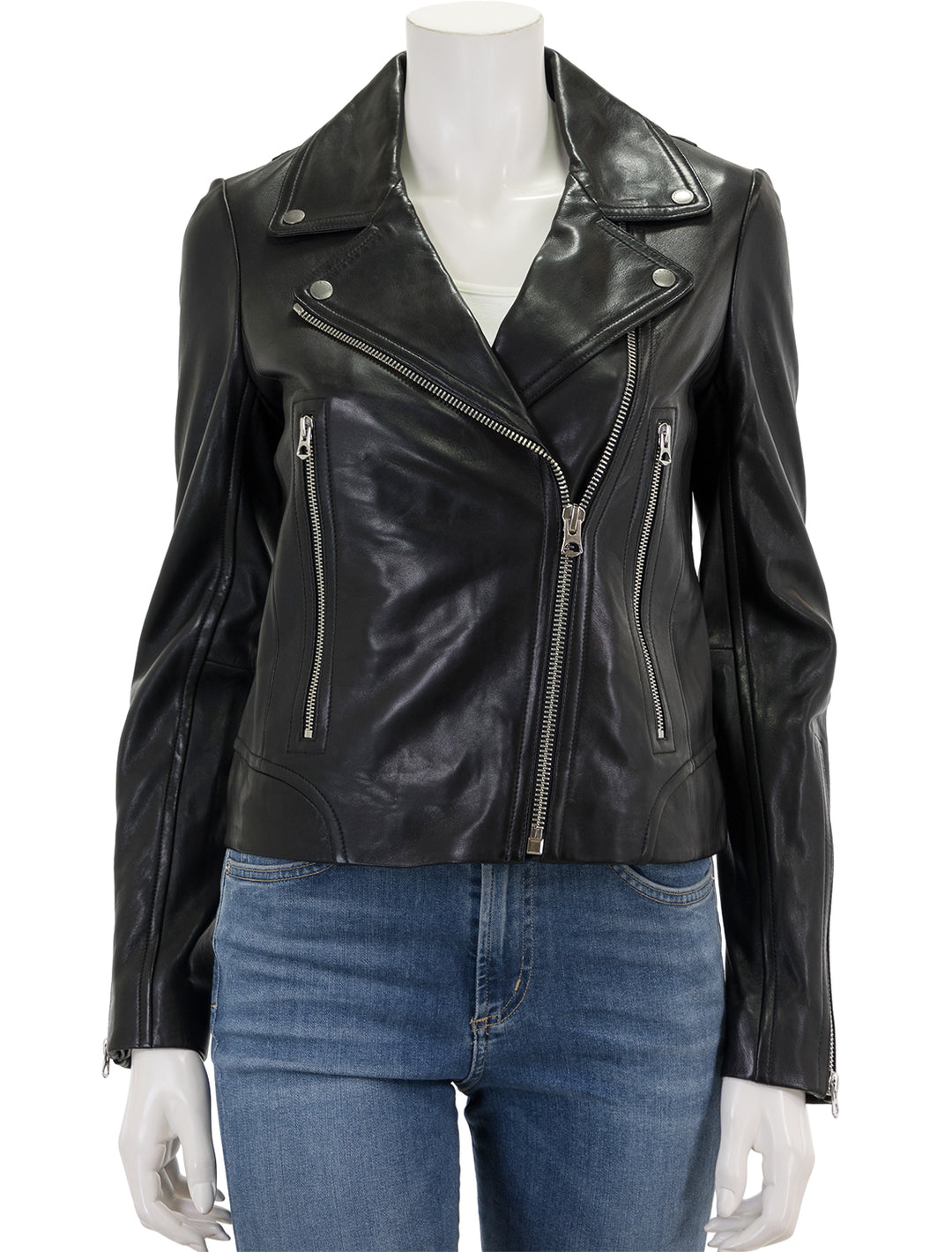 Front view of Rag & Bone's mack jacket in black, zipped.