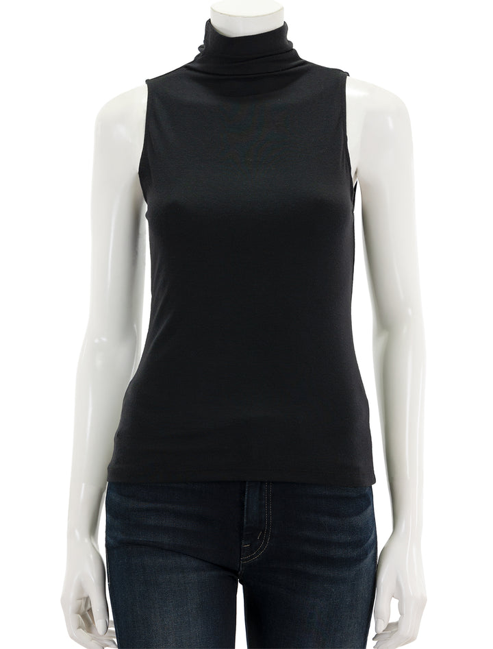 Front view of Vince's black sleeveless turtleneck.
