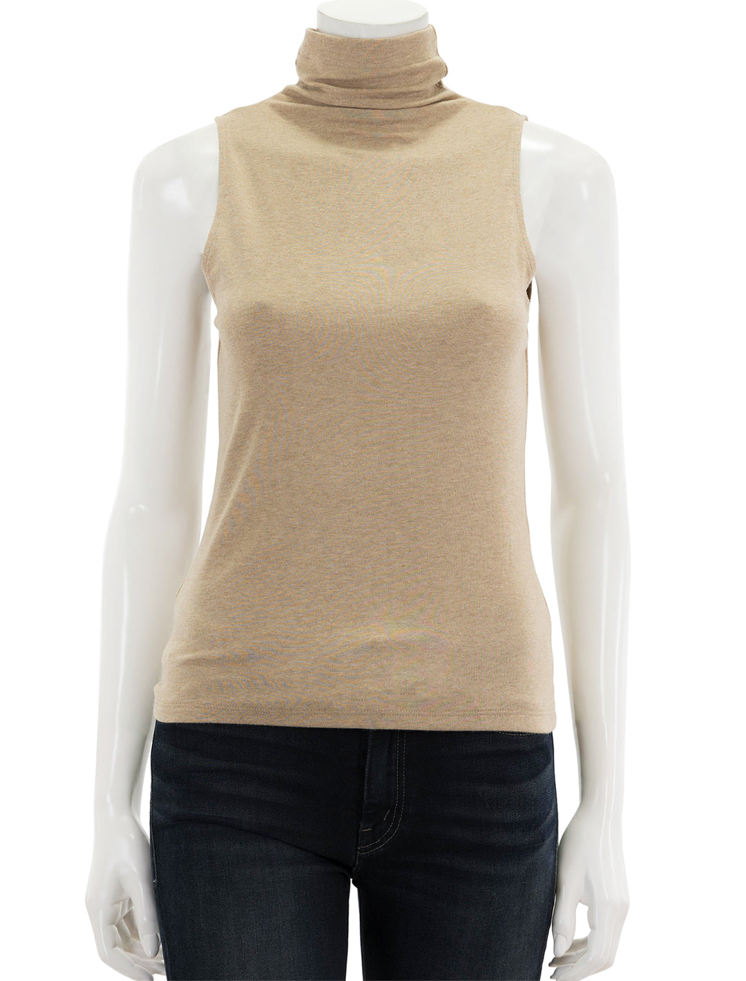 Front view of Vince's sleeveless turtleneck in cashew.