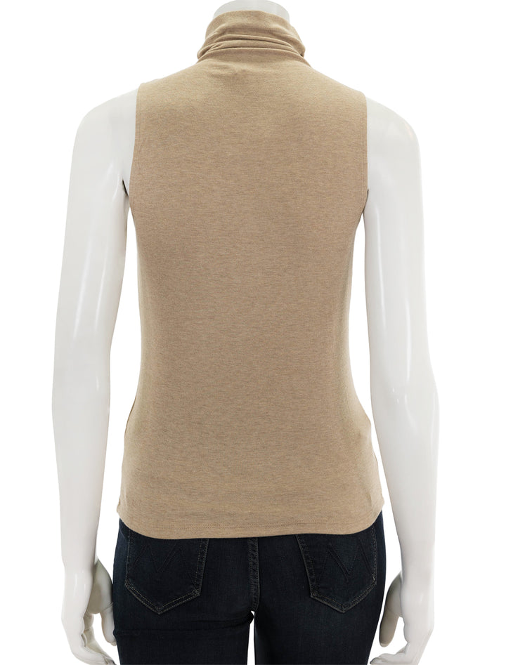 Back view of Vince's sleeveless turtleneck in cashew.