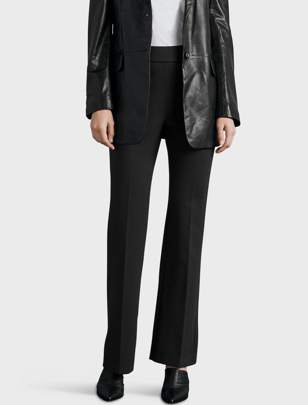 Model wearing Rag & Bone's Irina Ponte Pant in Black.