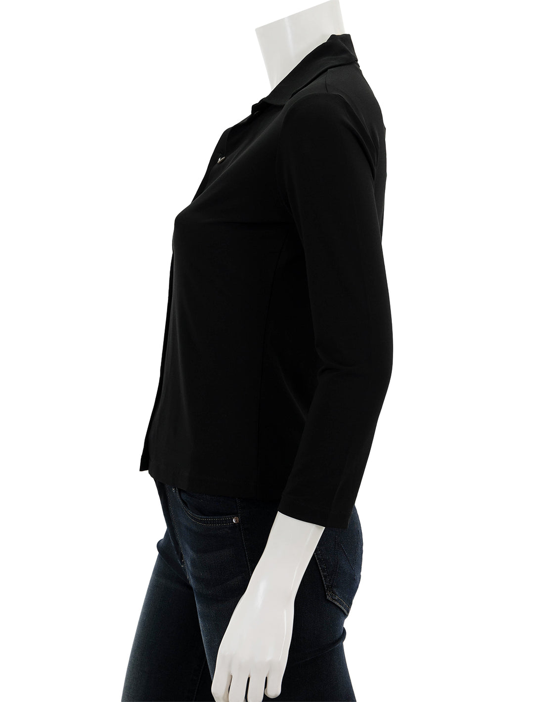 Side view of Vince's 3/4 sleeve button up shirt in black.
