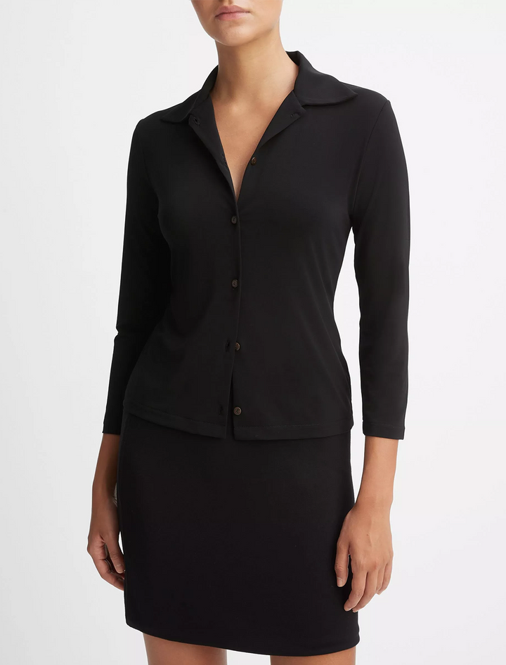 3/4 sleeve button up in black