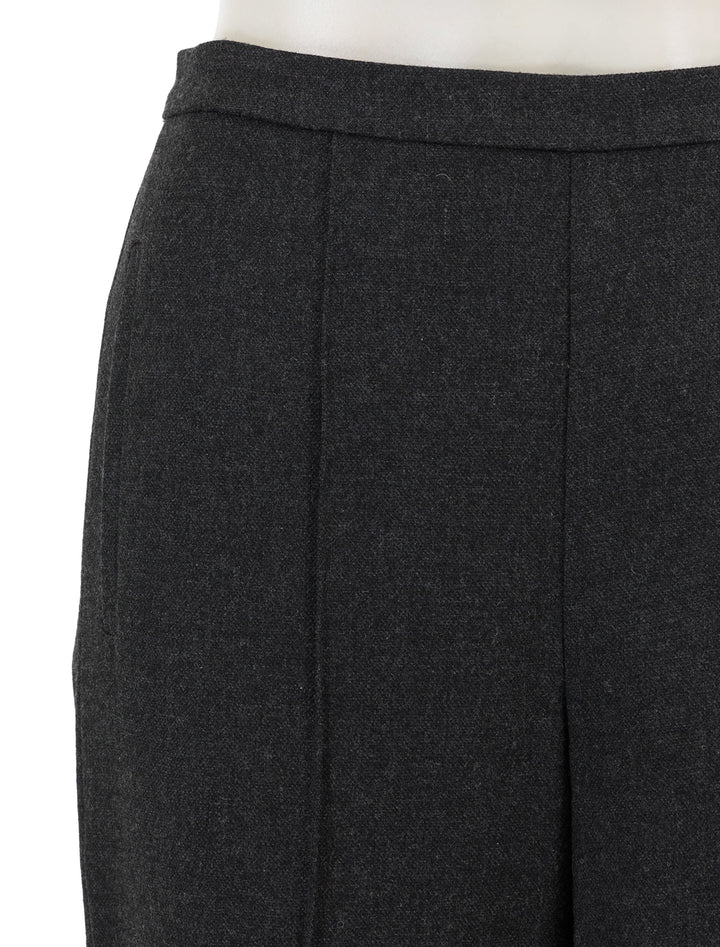 Close-up view of Vince's charcoal mid rise wide leg pant.