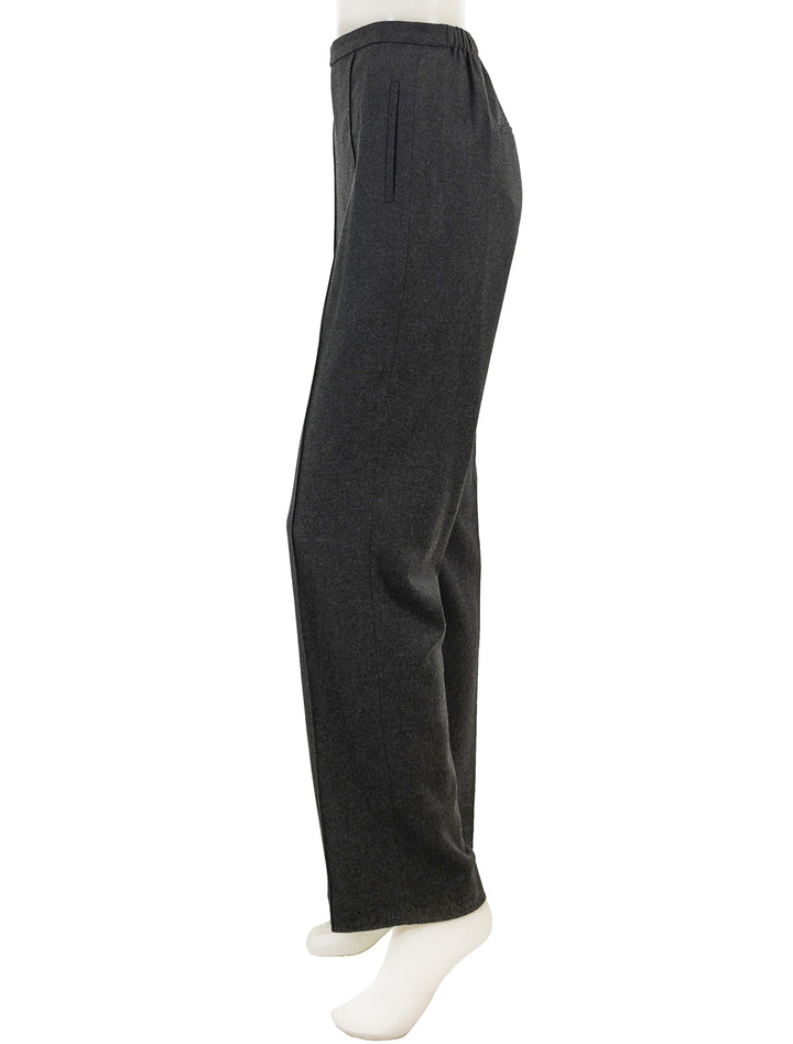 Side view of Vince's charcoal mid rise wide leg pant.