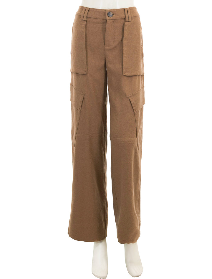 Front view of Vince's flannel wide leg raver pant in beech.
