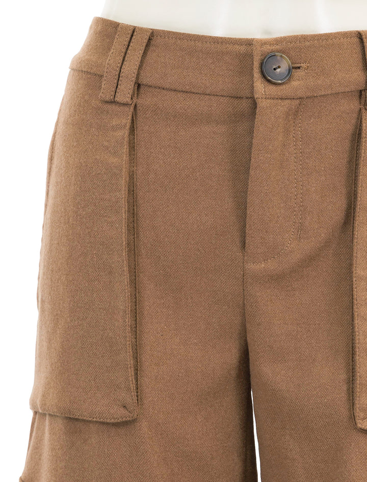Close-up view of Vince's flannel wide leg raver pant in beech.