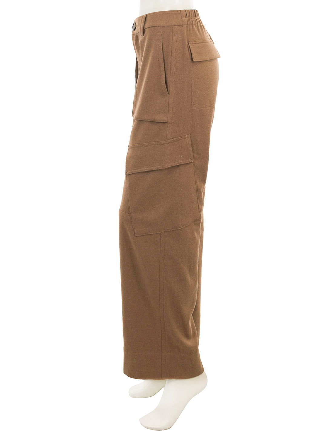 Side view of Vince's flannel wide leg raver pant in beech.