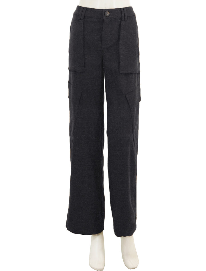 Front view of Vince's flannel wide leg raver pant in charcoal.
