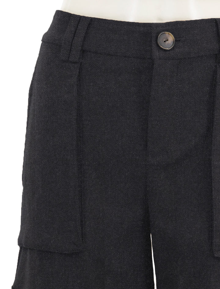 Close-up view of Vince's flannel wide leg raver pant in charcoal.